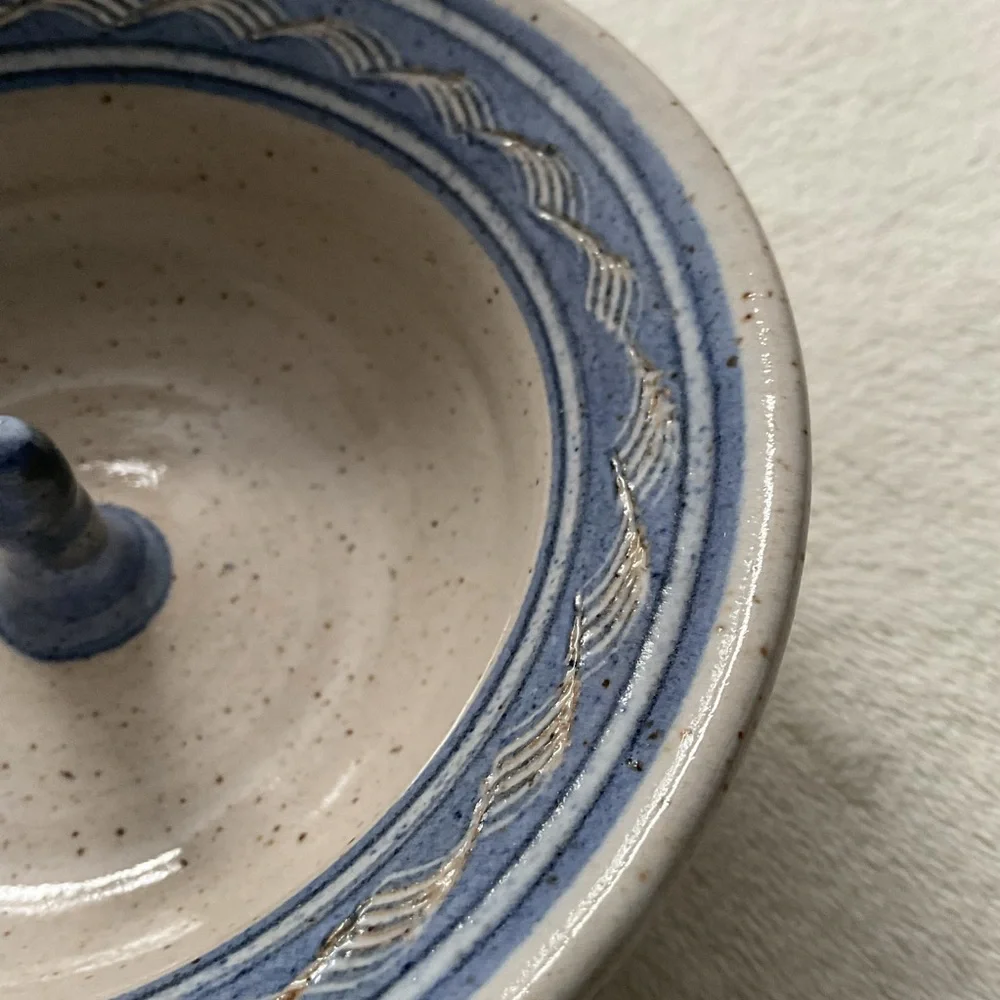 Vintage Studio Pottery Ring Holder Dish Signed Jamestown RI 1990